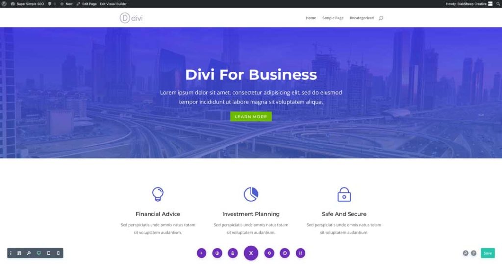 home page created by divi theme builder agency layout