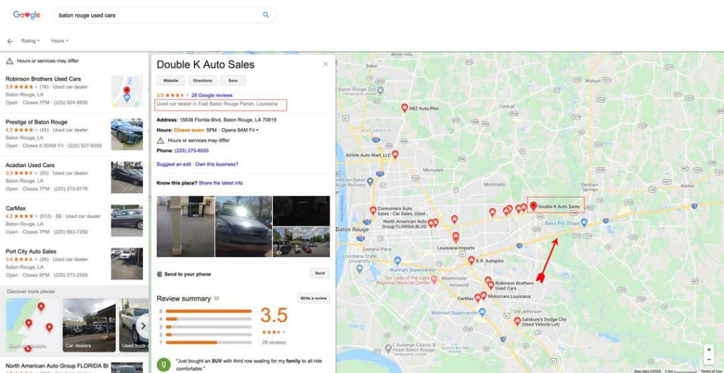 improperly listed gmb listing with east baton rouge instead of livingston parish