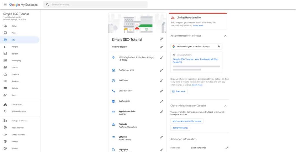 simple seo tutorial demo gmb profile 1