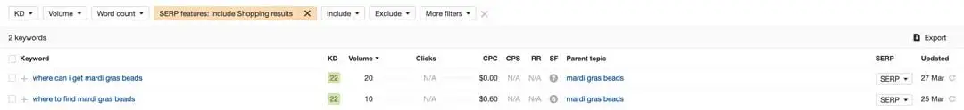 using advanced filters in ahrefs to display serp features only