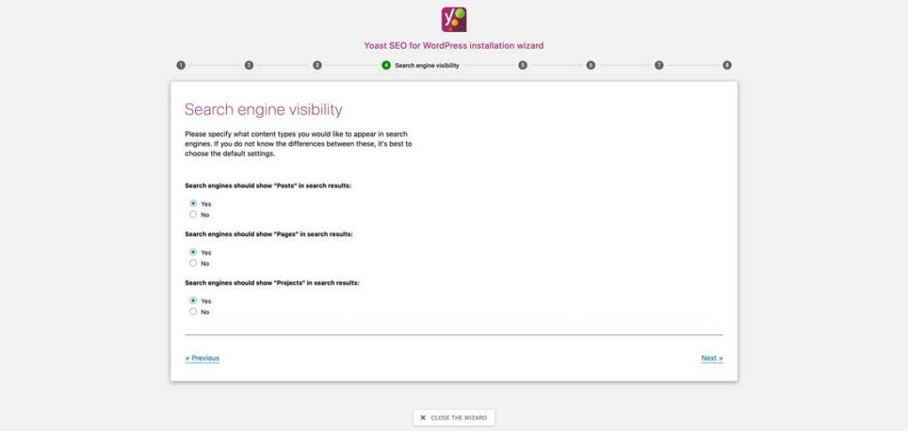 yoast plugin setup search engine visibility screen