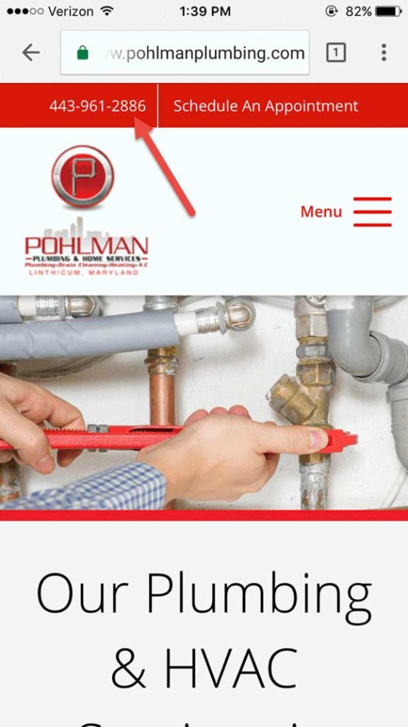 click to call plumbing website button