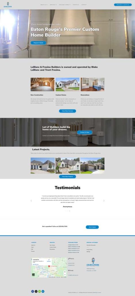 leblanc and fresina contractor website screenshot