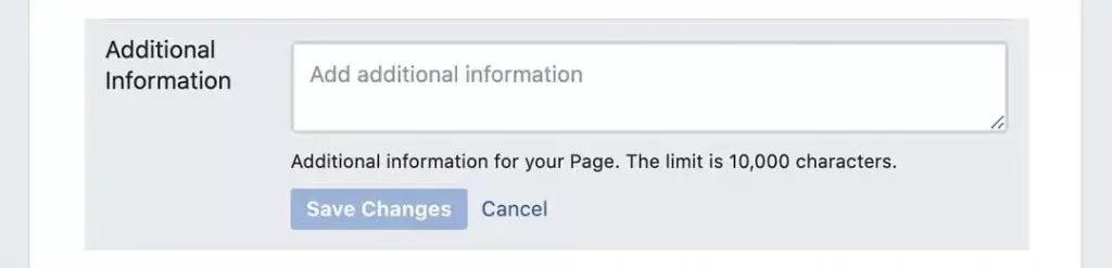 use the facebook business page additional information box for success