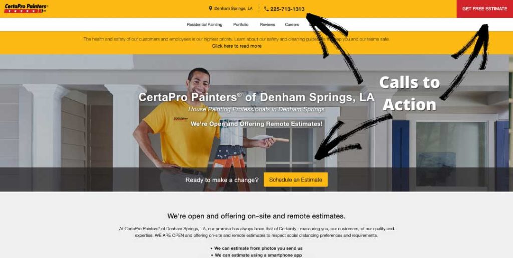 denham springs painting company website call to action example
