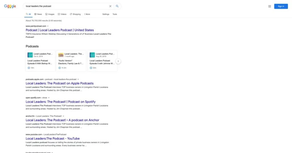 google podcast seo results