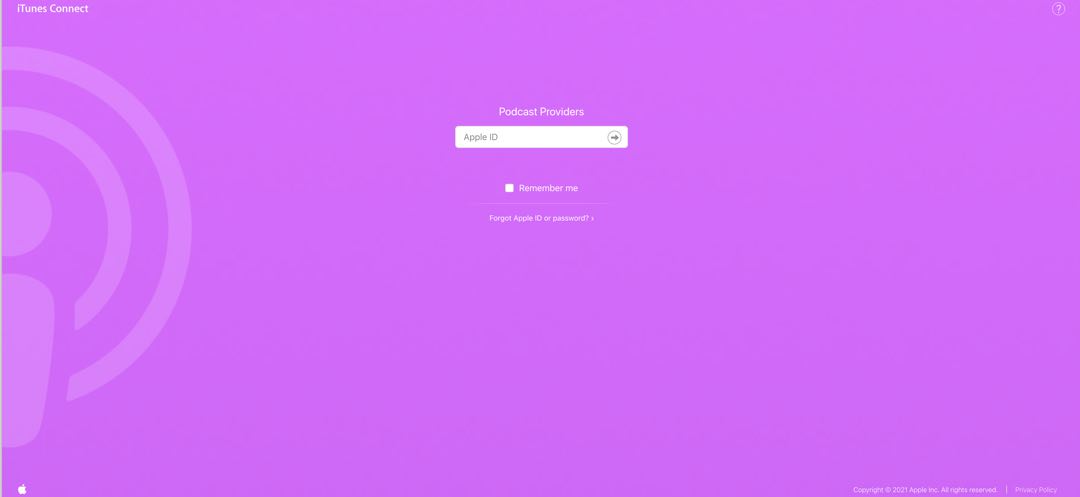itunes podcast connect login screen