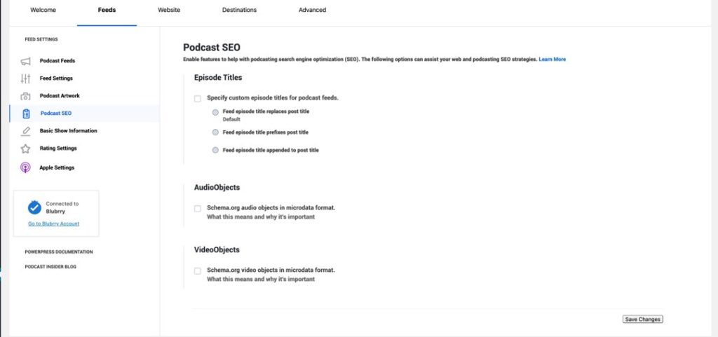 powerpress podcast seo settings