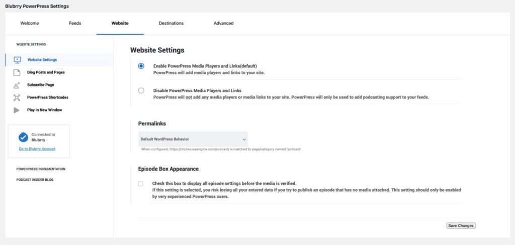 powerpress wordpress website settings