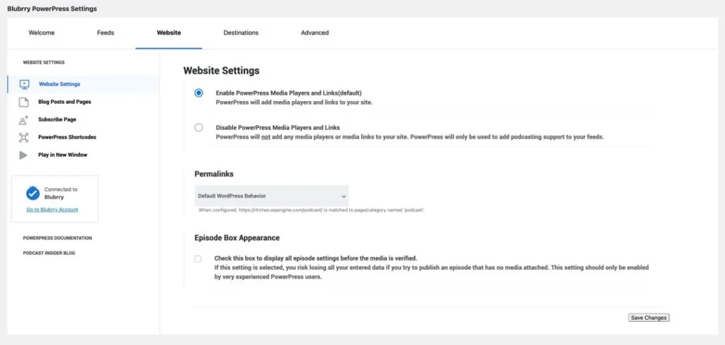 powerpress wordpress website settings