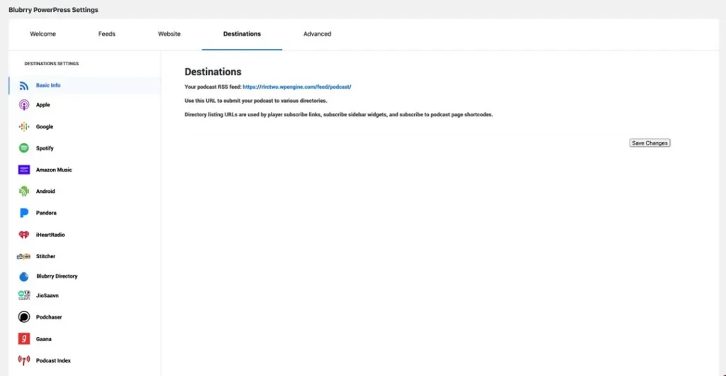 wordpress podcast destinations in powerpress