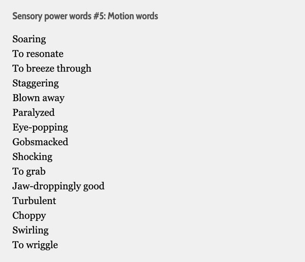 motion sensory words ecommerce product description