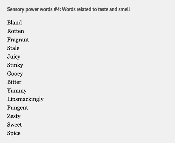 taste smell sensory words ecommerce product description