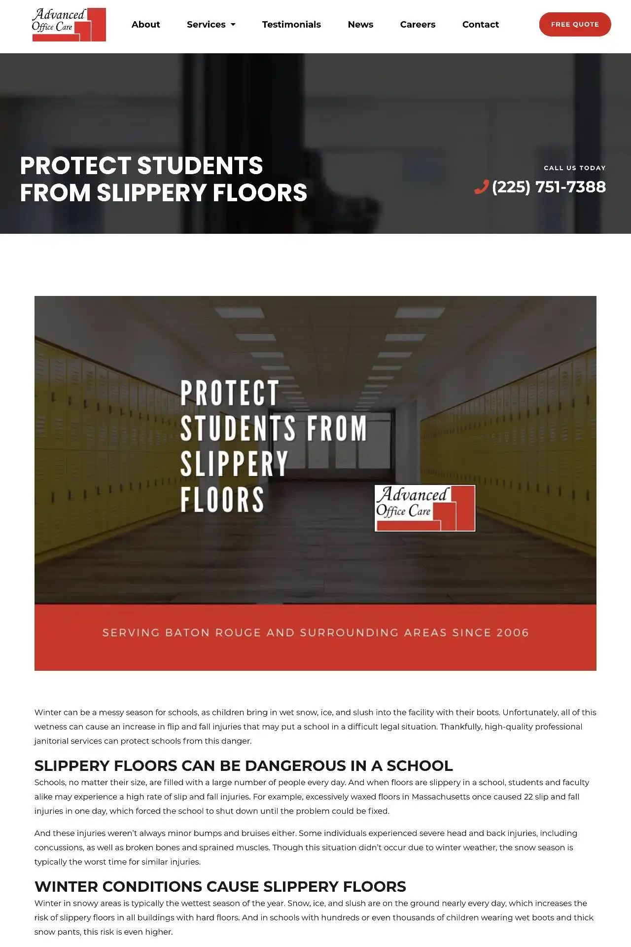 baton rouge cleaning company website design development https aocla.com cleaning protect students from slippery floors