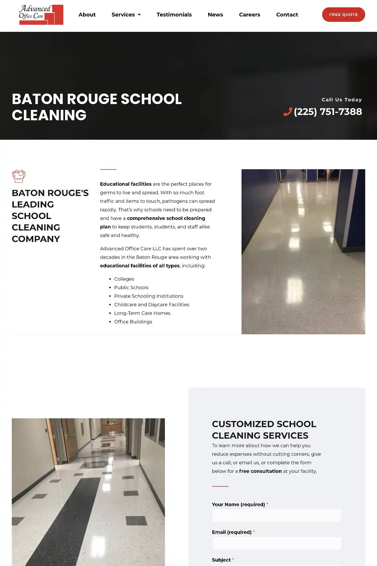 baton rouge cleaning company website design development https aocla.com services school cleaning