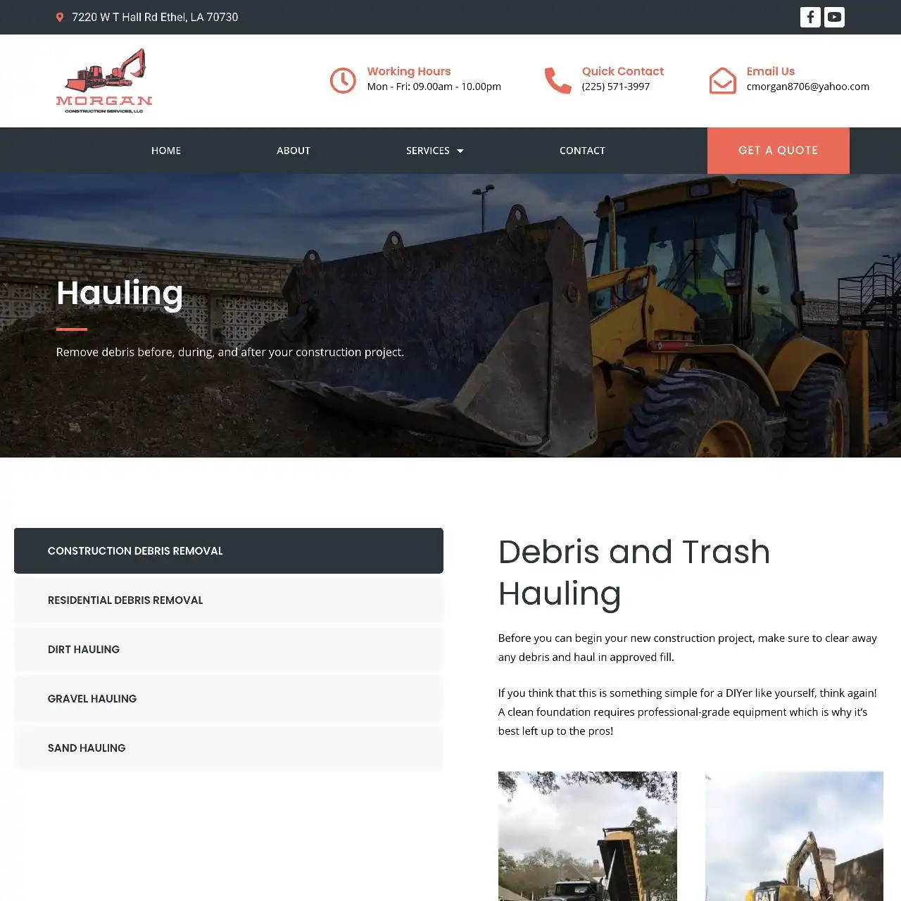 construction website https morganconstructionservicesla.com services hauling