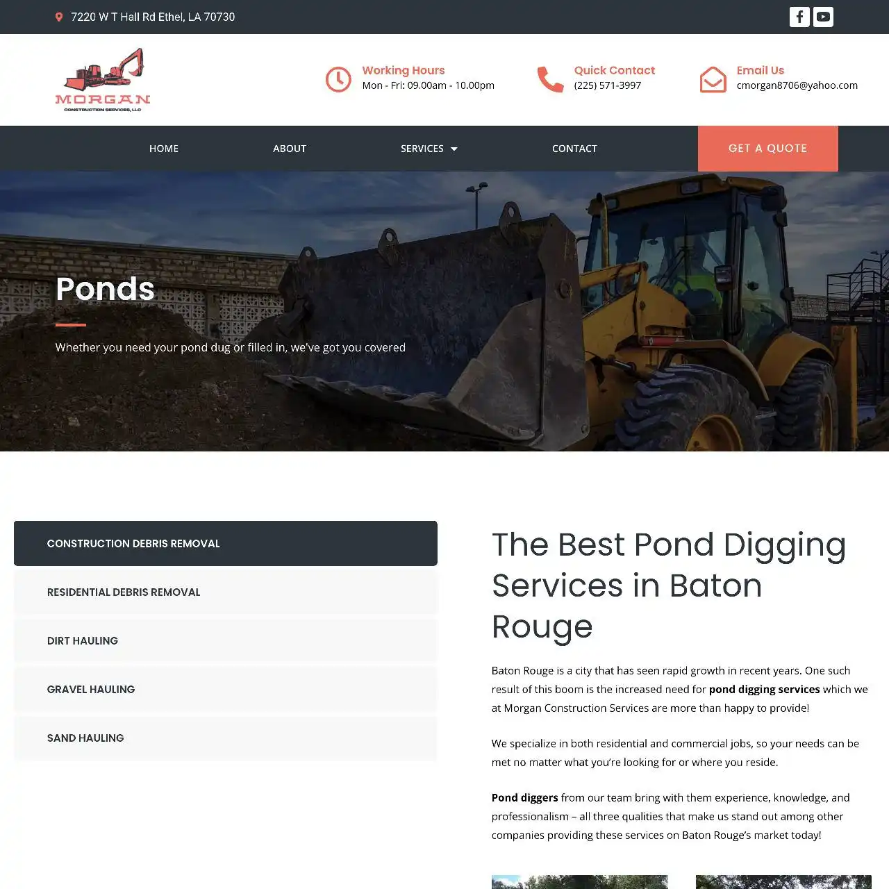 construction website https morganconstructionservicesla.com services ponds