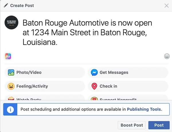 how to create first facebook business page post