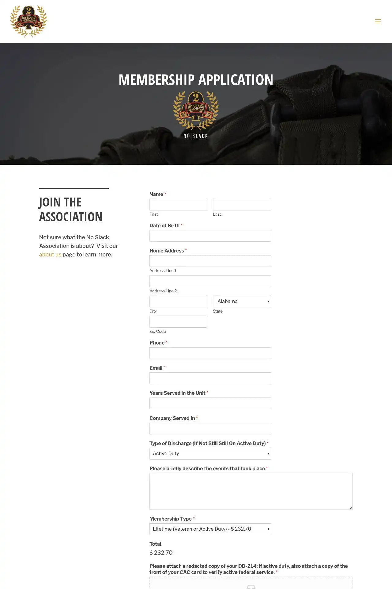 https noslackassociation.com membership application