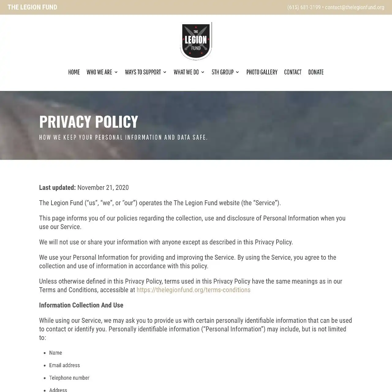https thelegionfund.org privacy policy