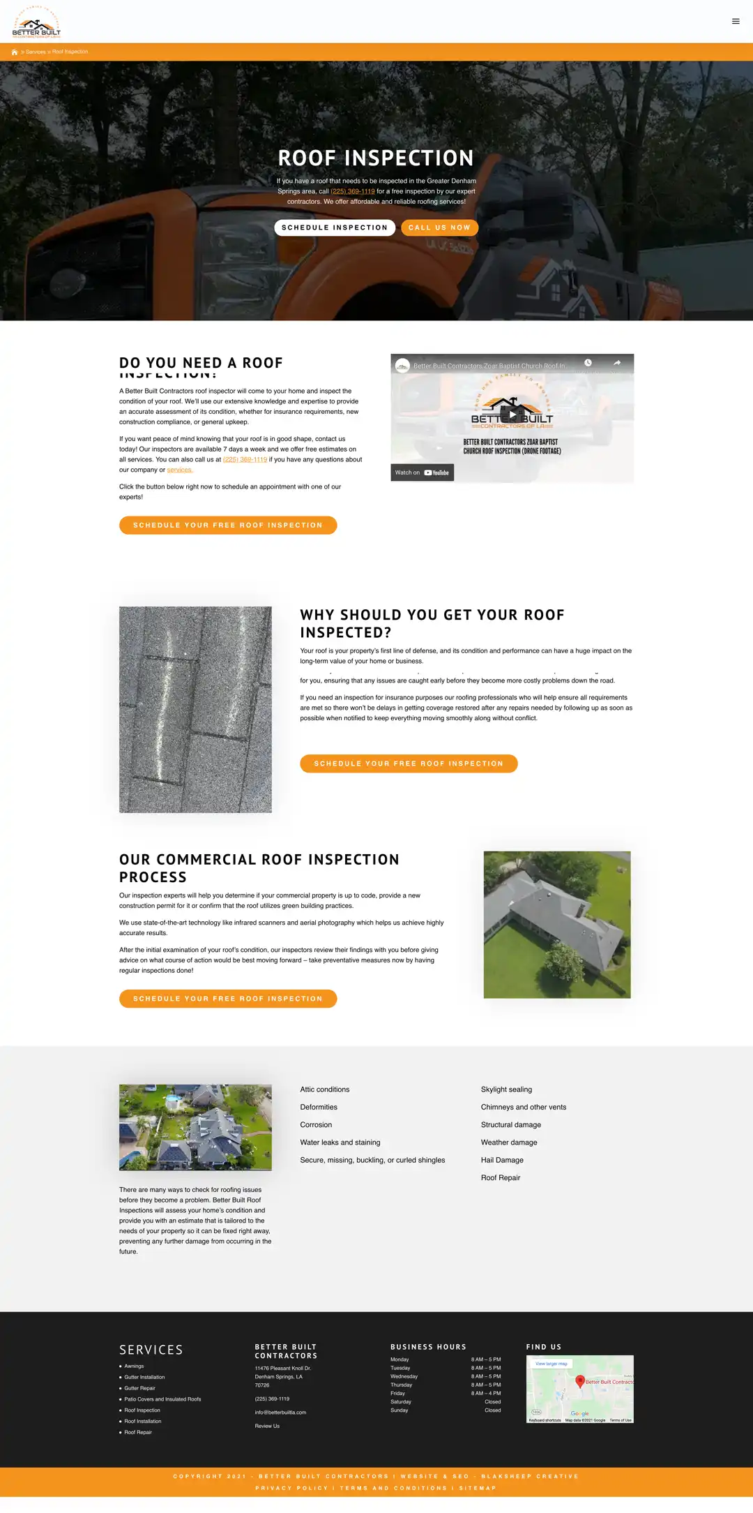better built contractors denham springs webside development roof inspection page screenshot