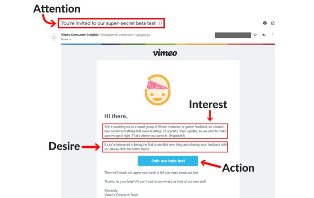 vimeo aida formula in email for conversions