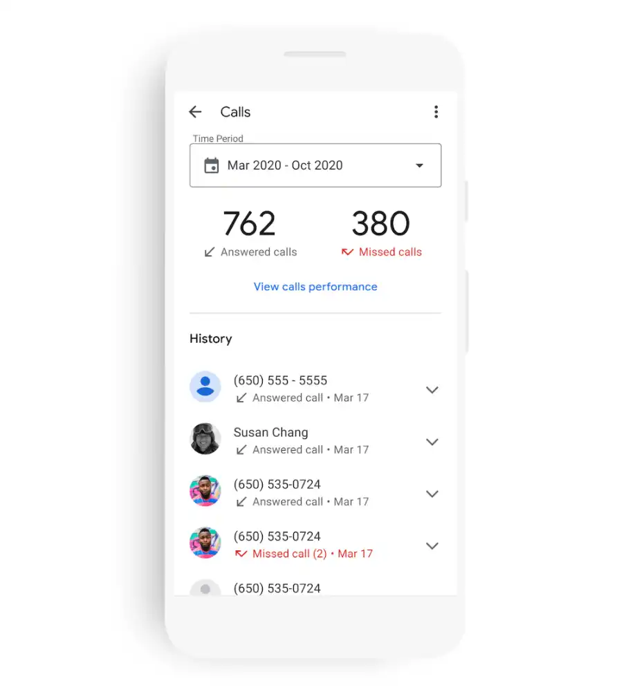 google my business google business profile call history