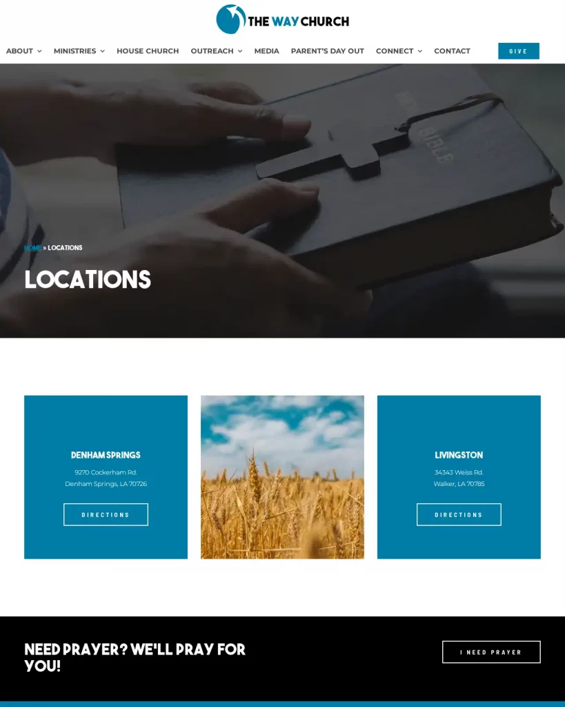 the way church denham springs website redesign church locations