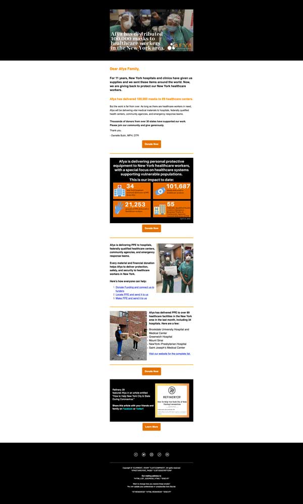 afya foundation mailchimp for covid19 email marketing example