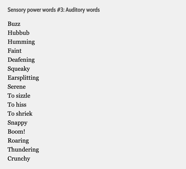 auditory sensory words ecommerce product description