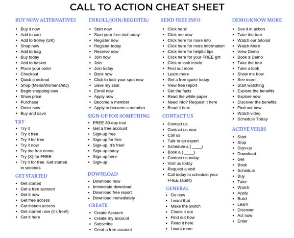 call to action button verbs cheat sheet