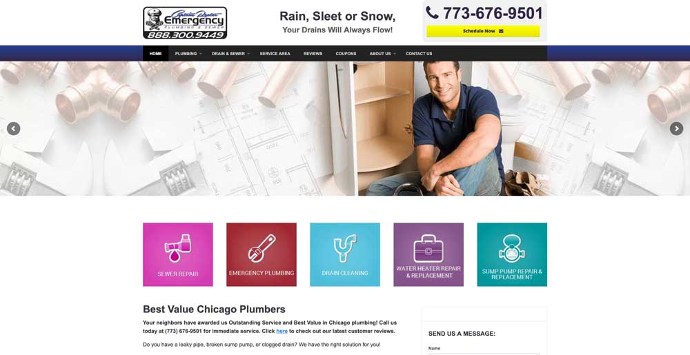 chicago plumber captain rooter plumbing website design example