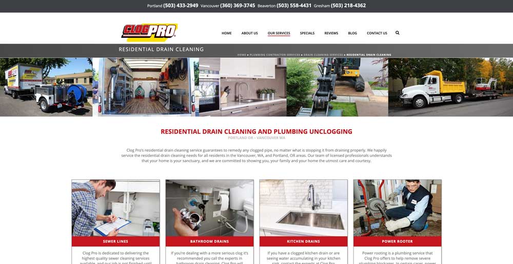 clog pro 100 plumbing website list