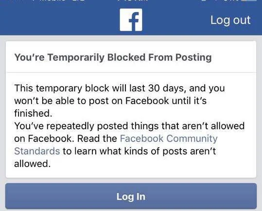 facebook blocked from posting