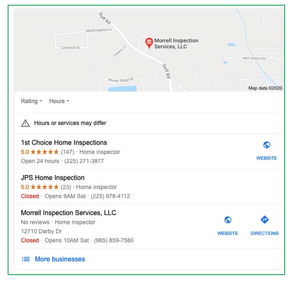 google local search results for home inspector in baton rouge