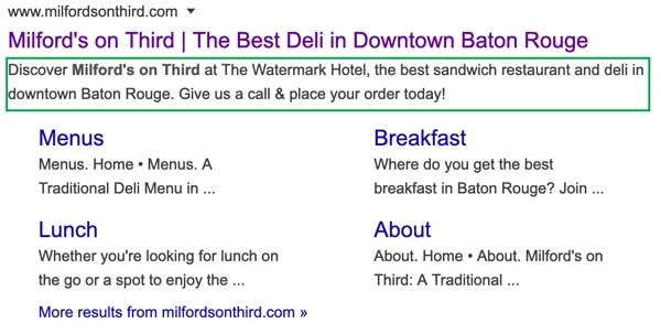 google search result with green box around the meta description seo tutorial