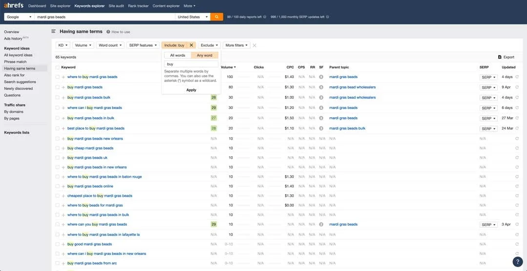 transactional search intent in ahrefs for baton rouge search engine optimization