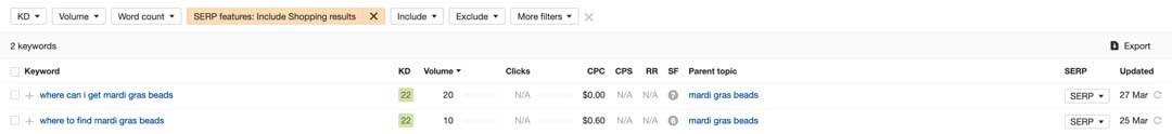 shopping results serp rich snippet for buying mardi gras beads