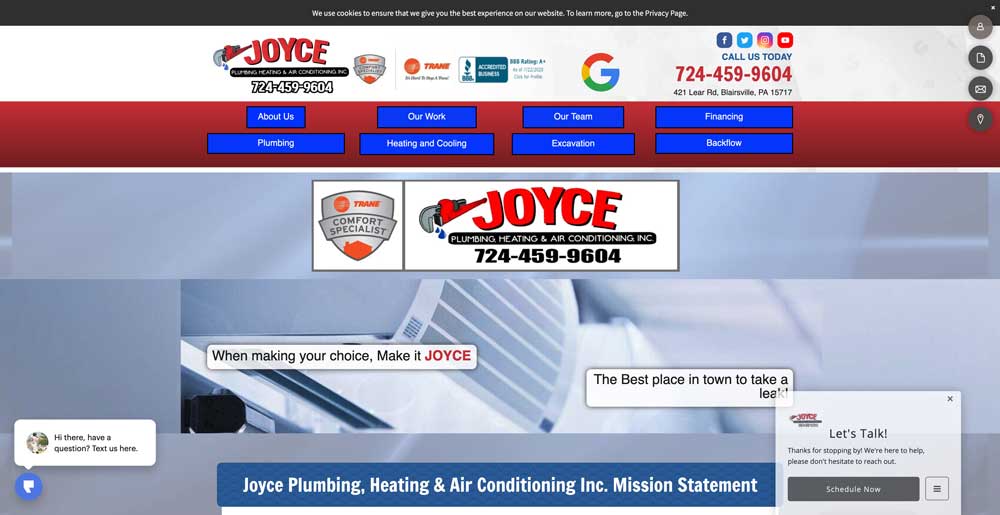 joyce plumbing heating air conditioning website design