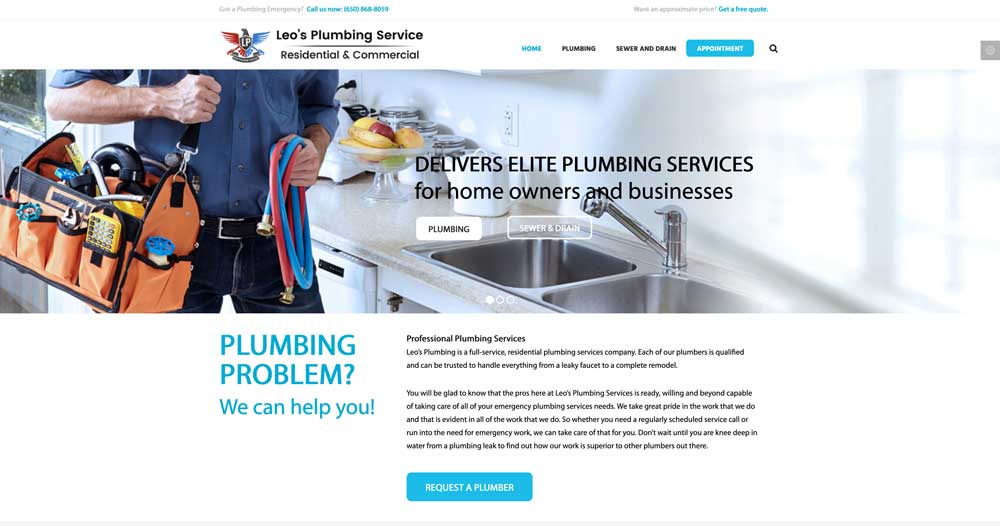 leos plumbing website example top 100 list