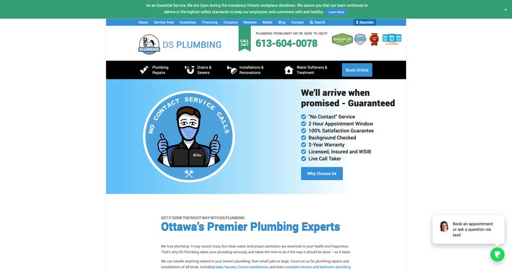 ottowa plumbing website example top 100 list