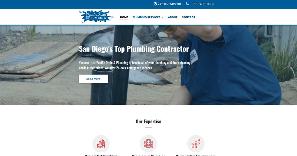 pacific drain plumbing website example top 100 list