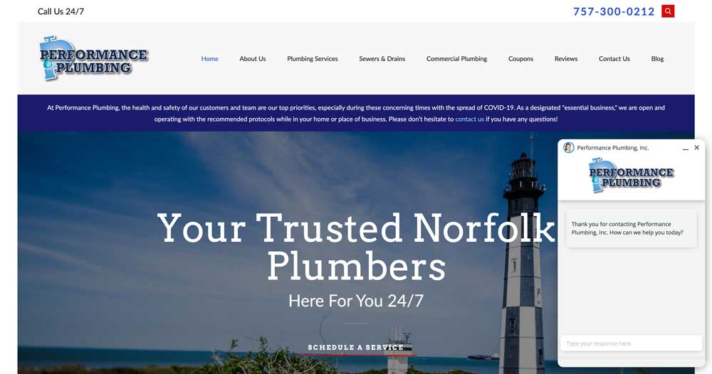 performance plumbing plumber website example top 100 list