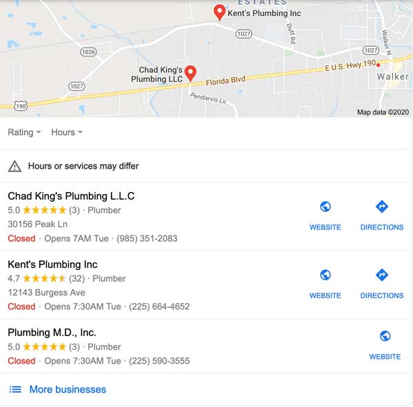 google maps listing for plumbers near me business listing