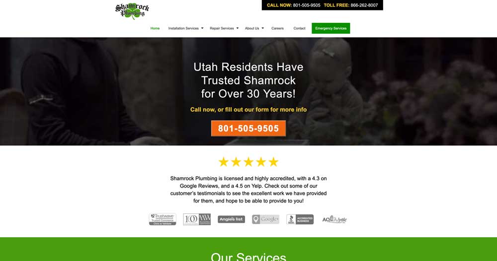 shamrock plumbing top 100 plumbing website list