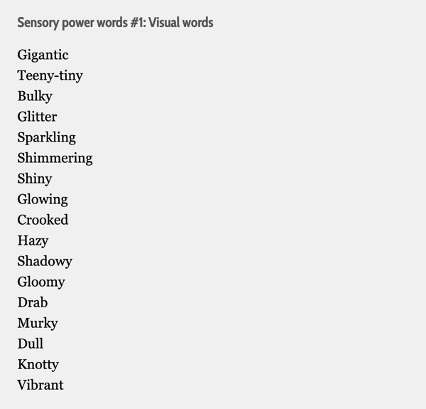 visual sensory words ecommerce product description