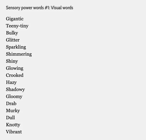 visual sensory words ecommerce product description