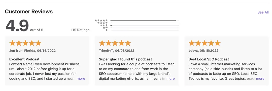 podcast reviews for seo
