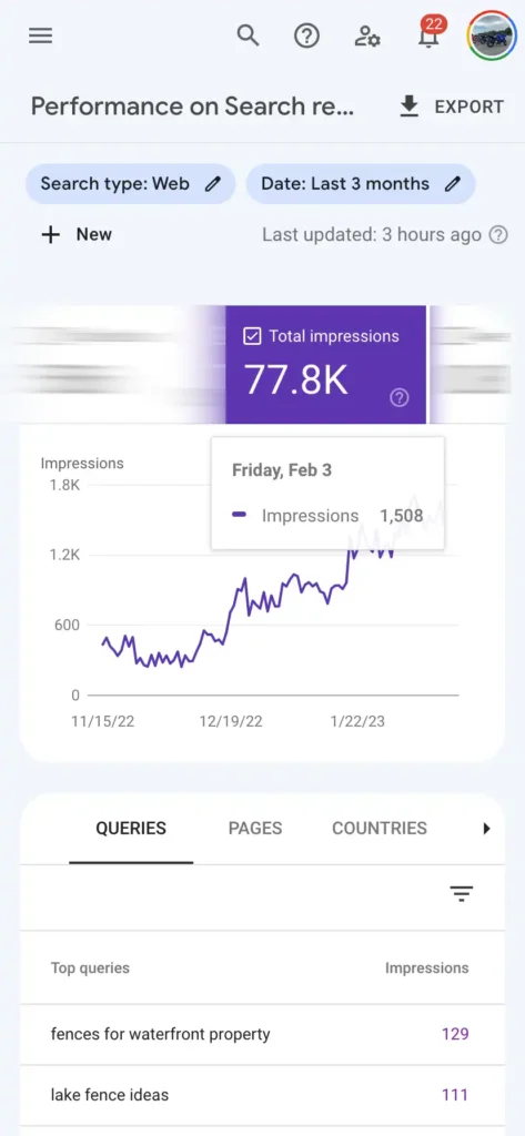 fence company digital marketing google search console example