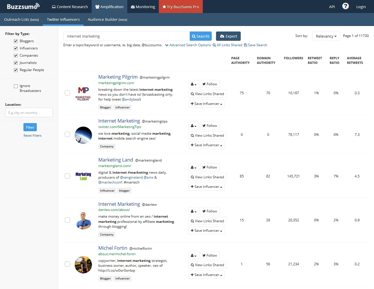 buzzsumo for finding influencers
